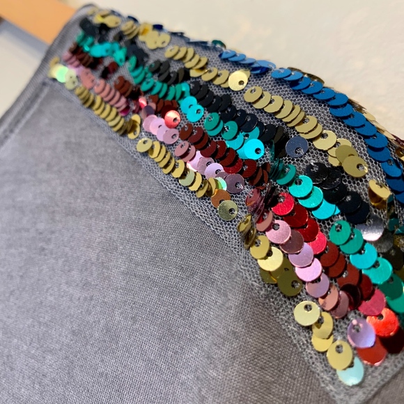 INC | Grey Burnout Jewel Tone Rainbow Sequin Shoulders T-Shirt - Picture 1 of 6